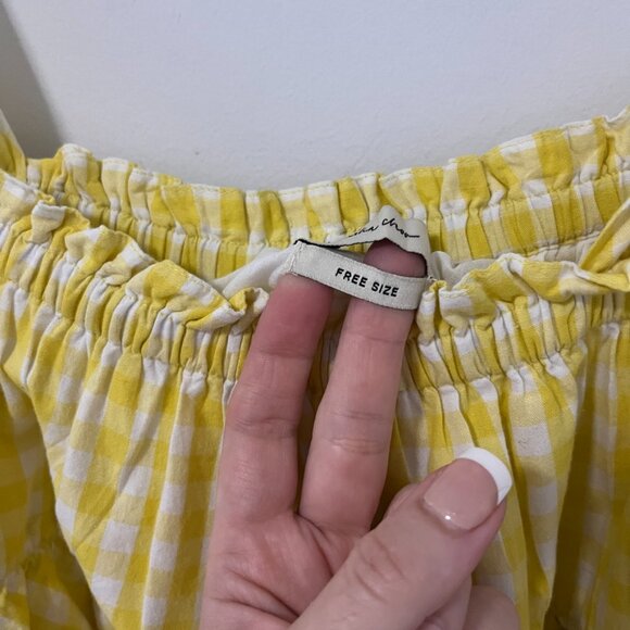 Innika Choo Yellow Gingham Print Flowy Scallop Cropped Tank One Size - Picture 4 of 8